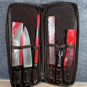 Dexter Connoisseur 6 Piece Knife Set with Zippered Case Brown Rosewood Handles